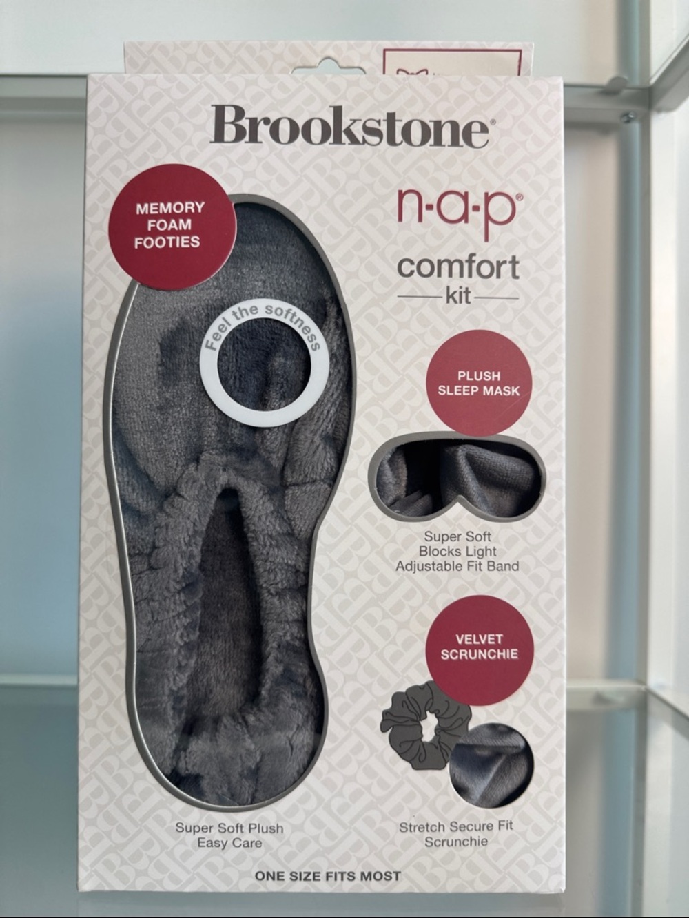 Brookstone Gray Plush Memory Foam Footies Comfort Kit